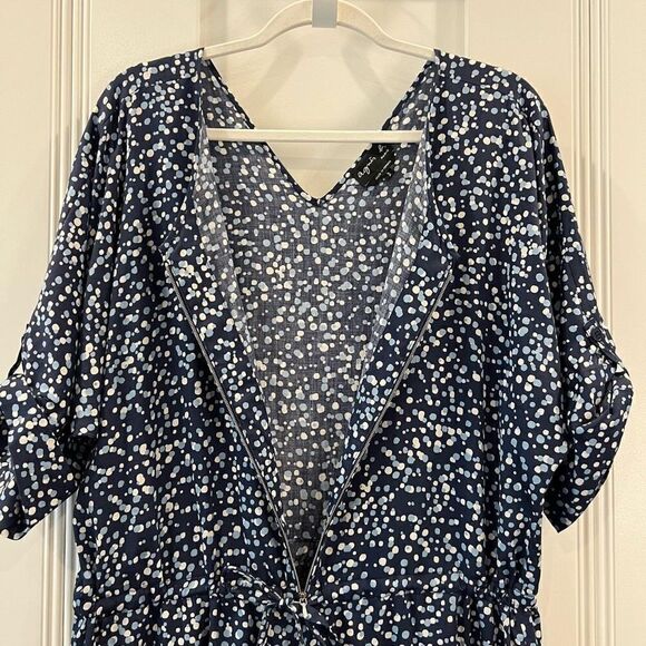 Agnes B Women’s US 10 Blue Polka Dot Cropped One Piece Jumpsuit Pockets Cotton - Picture 10 of 15